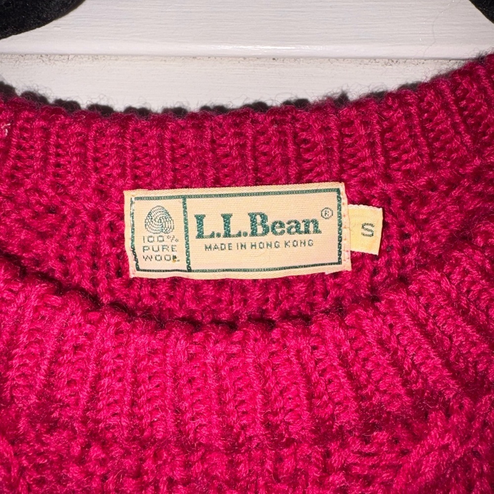 Vintage L.L.Bean Fisherman Cable Knit Wool Sweater Hot Pink Oversized Small - Picture 4 of 5